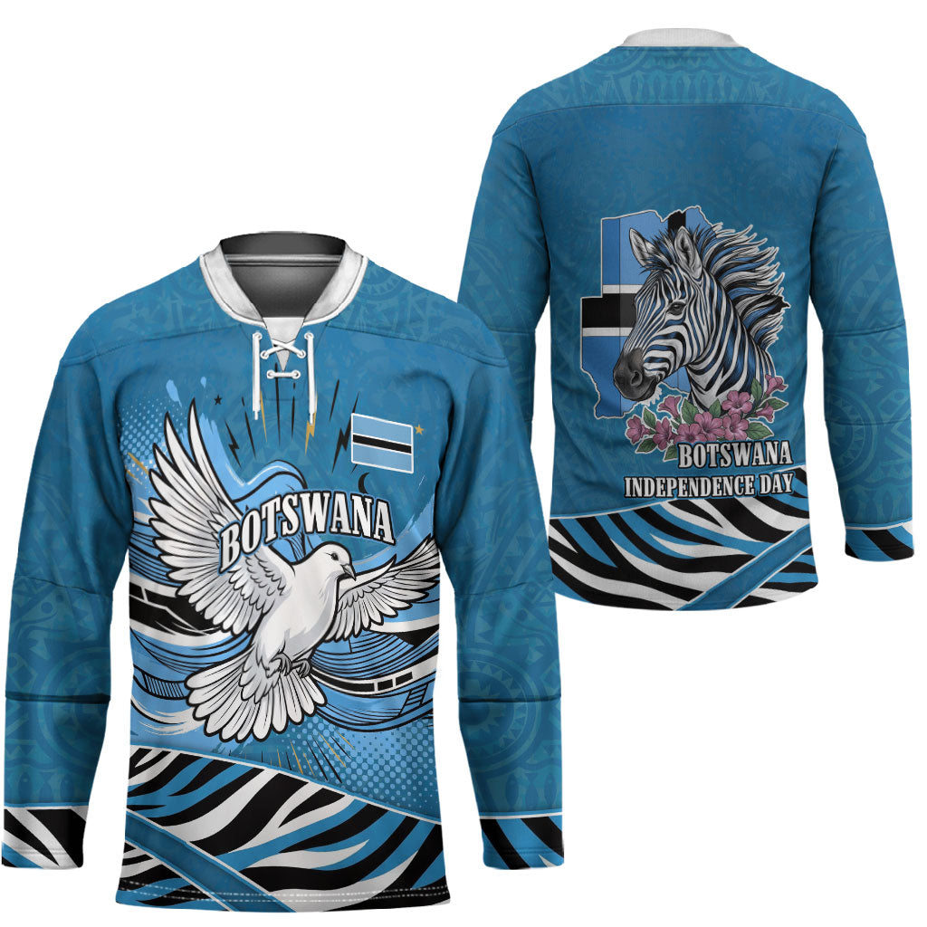 Botswana Independence Day Hockey Jersey Flying Dove Graphic Zebra Portrait Flag Map