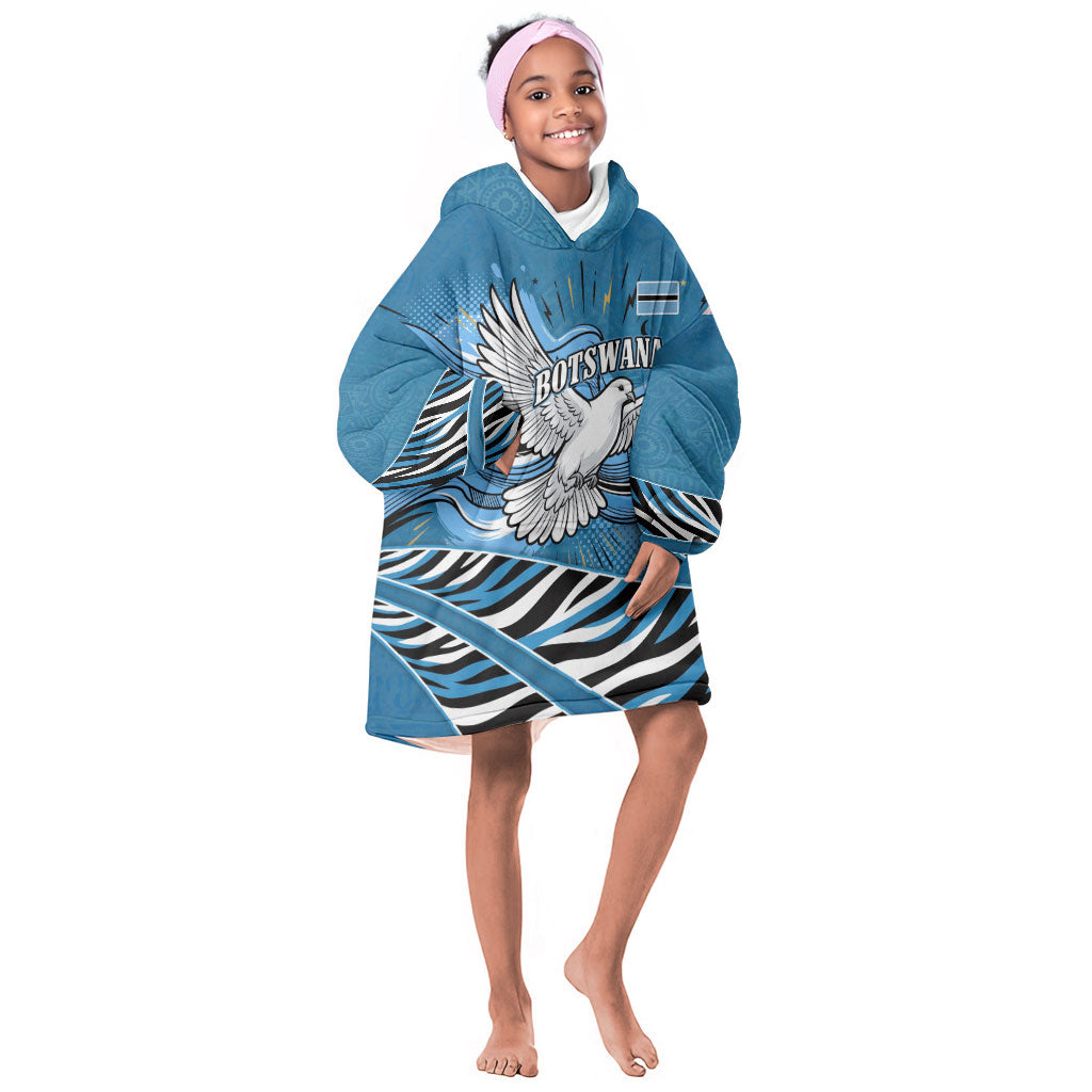 Botswana Independence Day Kid Wearable Blanket Hoodie Flying Dove Graphic Zebra Portrait Flag Map