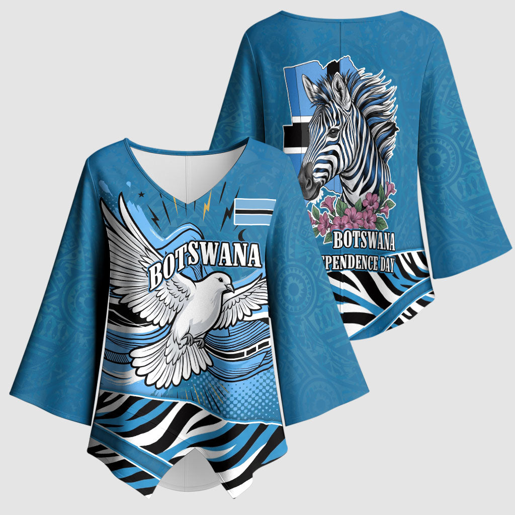 Botswana Independence Day Kimono Sleeve Blouse Flying Dove Graphic Zebra Portrait Flag Map