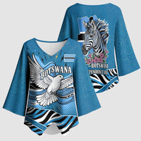 Botswana Independence Day Kimono Sleeve Blouse Flying Dove Graphic Zebra Portrait Flag Map