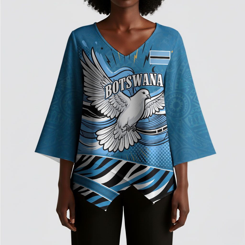 Botswana Independence Day Kimono Sleeve Blouse Flying Dove Graphic Zebra Portrait Flag Map