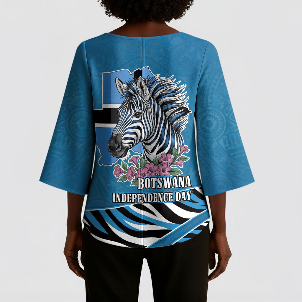 Botswana Independence Day Kimono Sleeve Blouse Flying Dove Graphic Zebra Portrait Flag Map