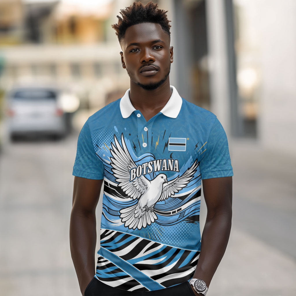 Botswana Independence Day Polo Shirt Flying Dove Graphic Zebra Portrait Flag Map