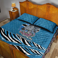 Botswana Independence Day Quilt Bed Set Flying Dove Graphic Zebra Portrait Flag Map