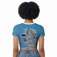 Botswana Independence Day Raglan Cropped T shirt Flying Dove Graphic Zebra Portrait Flag Map