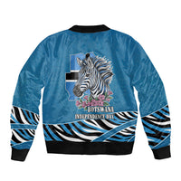 Botswana Independence Day Sleeve Zip Bomber Jacket Flying Dove Graphic Zebra Portrait Flag Map