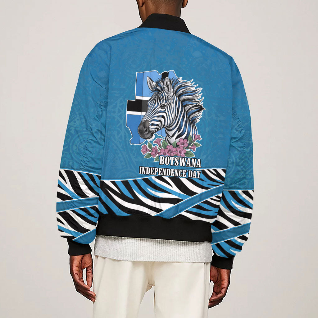 Botswana Independence Day Sleeve Zip Bomber Jacket Flying Dove Graphic Zebra Portrait Flag Map