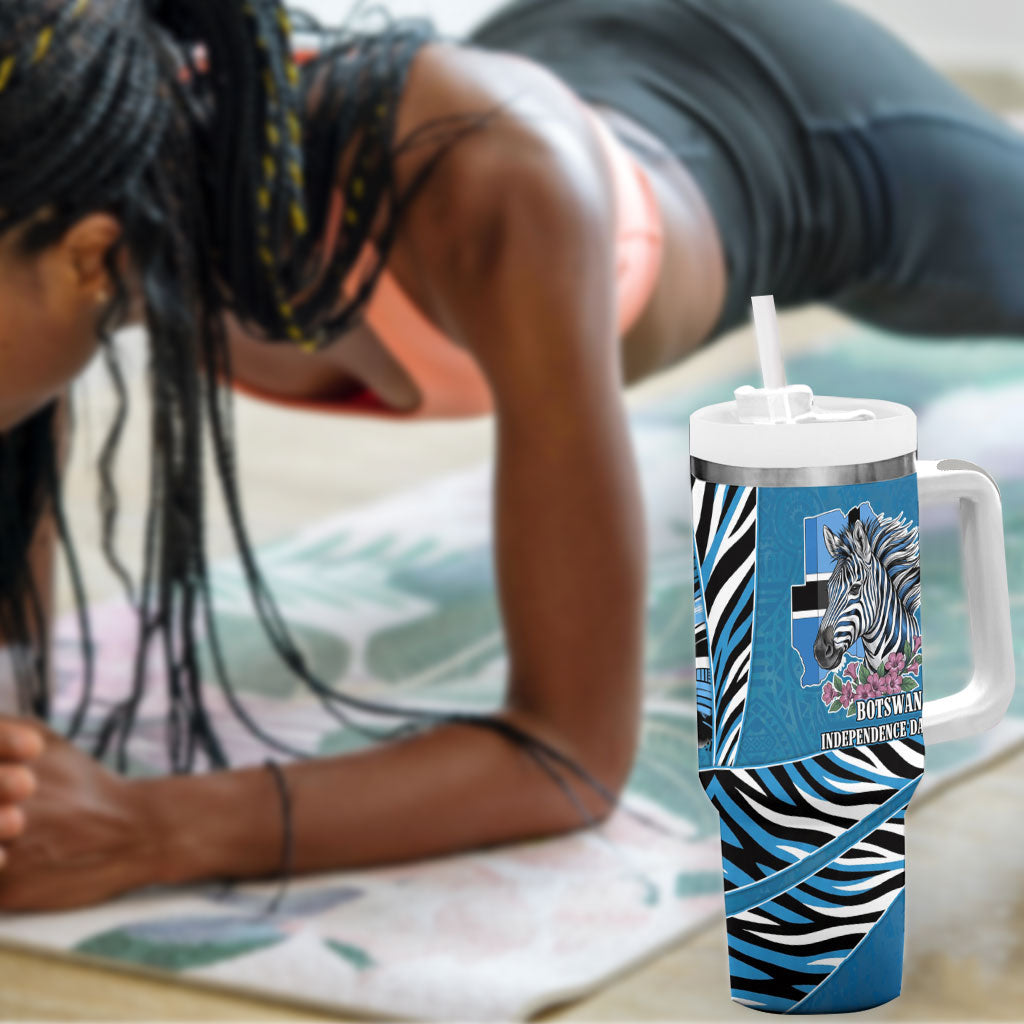 Botswana Independence Day Tumbler With Handle Flying Dove Graphic Zebra Portrait Flag Map