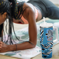 Botswana Independence Day Tumbler With Handle Flying Dove Graphic Zebra Portrait Flag Map