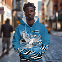 Botswana Independence Day Zip Hoodie Flying Dove Graphic Zebra Portrait Flag Map