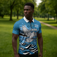Botswana Independence Day Zipper Polo Shirt Flying Dove Graphic Zebra Portrait Flag Map