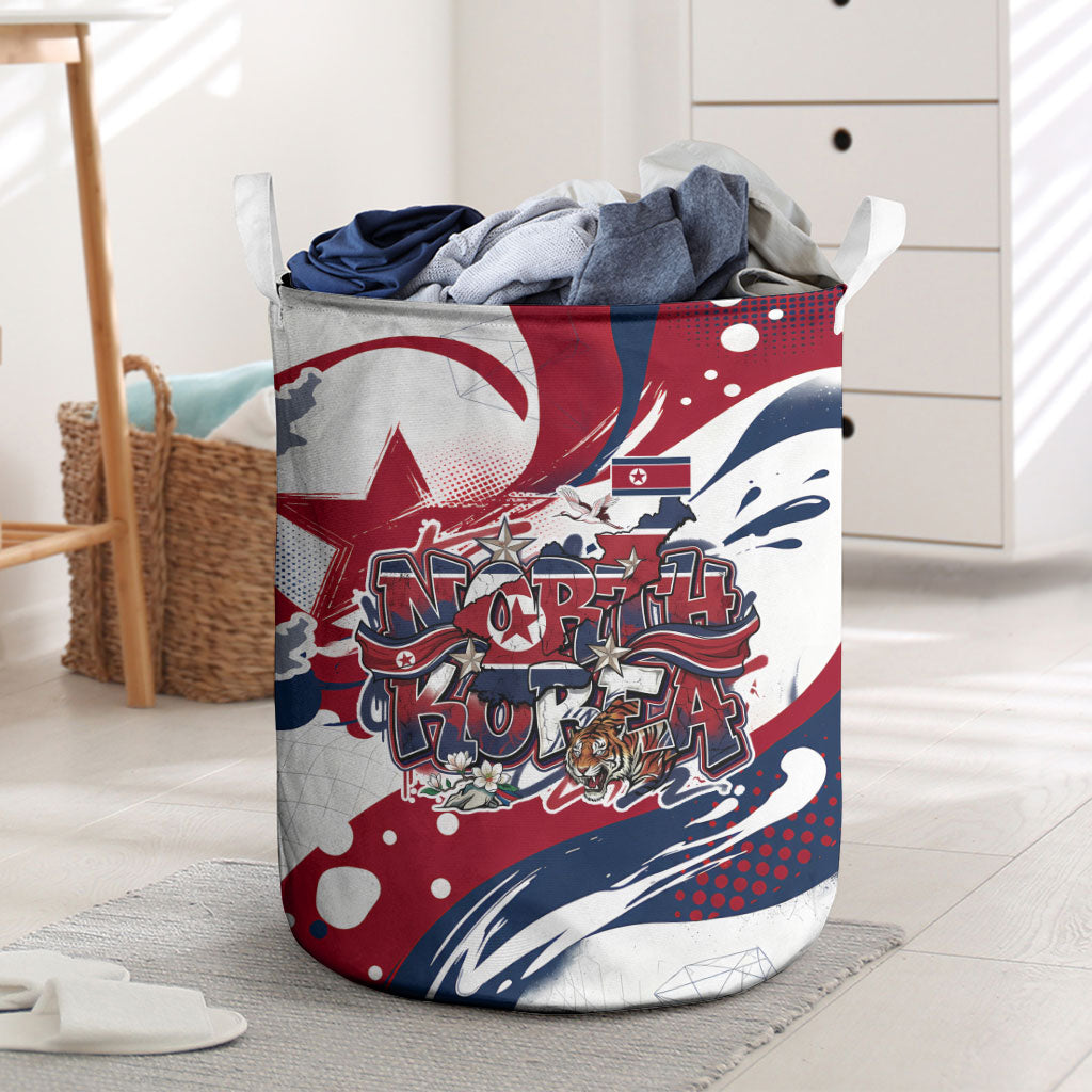 North Korea Flag Day Rise With The Flag Laundry Basket Dynamic Red Star Paint Splatter With Tiger