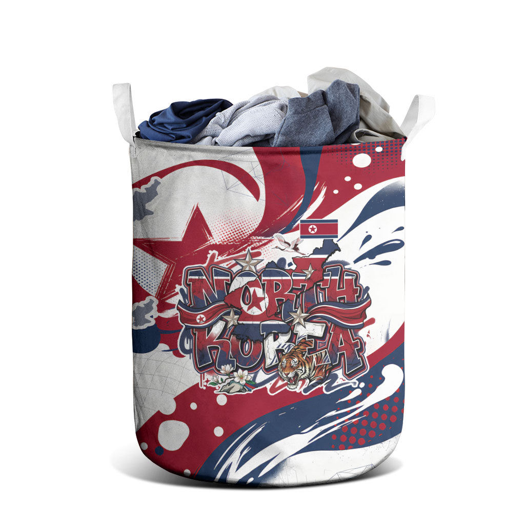 North Korea Flag Day Rise With The Flag Laundry Basket Dynamic Red Star Paint Splatter With Tiger