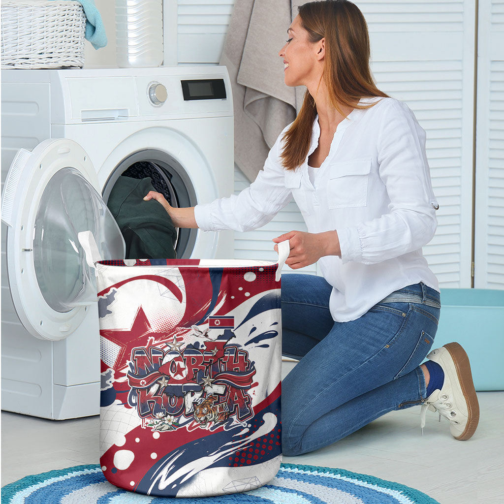 North Korea Flag Day Rise With The Flag Laundry Basket Dynamic Red Star Paint Splatter With Tiger