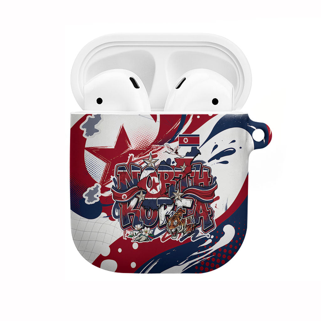 North Korea Flag Day Rise With The Flag AirPods Case Dynamic Red Star Paint Splatter With Tiger