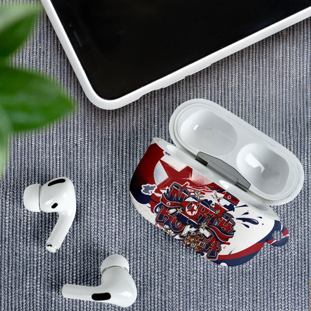 North Korea Flag Day Rise With The Flag AirPods Case Dynamic Red Star Paint Splatter With Tiger