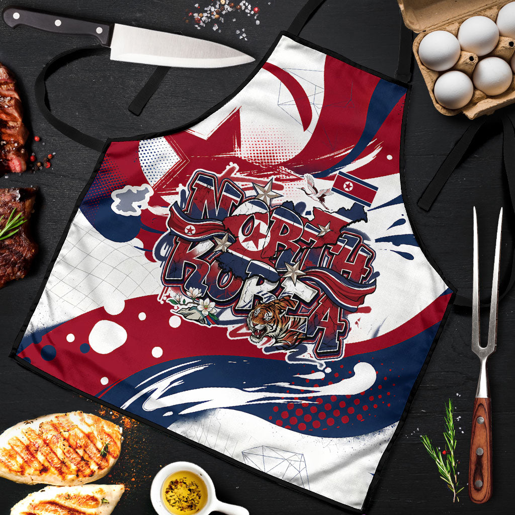 North Korea Flag Day Rise With The Flag Apron Dynamic Red Star Paint Splatter With Tiger