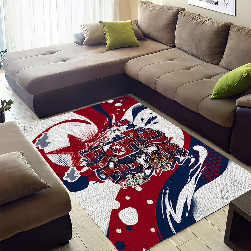 North Korea Flag Day Rise With The Flag Area Rug Dynamic Red Star Paint Splatter With Tiger
