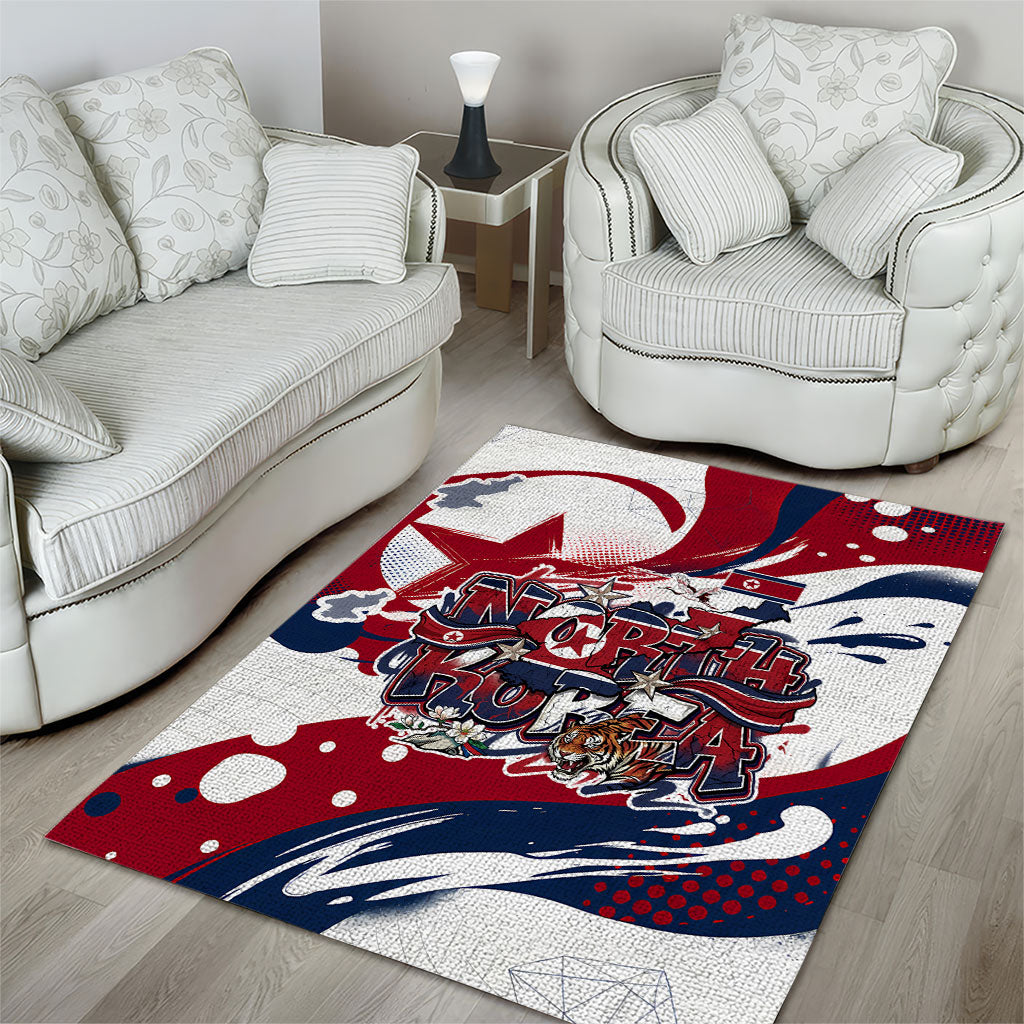 North Korea Flag Day Rise With The Flag Area Rug Dynamic Red Star Paint Splatter With Tiger