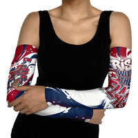 North Korea Flag Day Rise With The Flag Arm Sleeves Dynamic Red Star Paint Splatter With Tiger