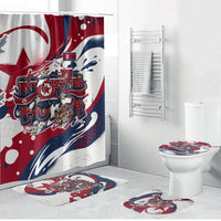 North Korea Flag Day Rise With The Flag Bathroom Set Dynamic Red Star Paint Splatter With Tiger