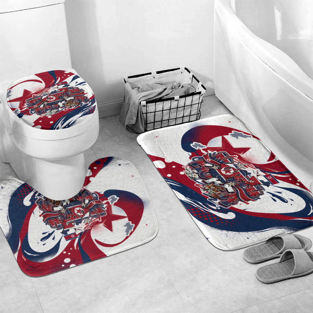 North Korea Flag Day Rise With The Flag Bathroom Set Dynamic Red Star Paint Splatter With Tiger