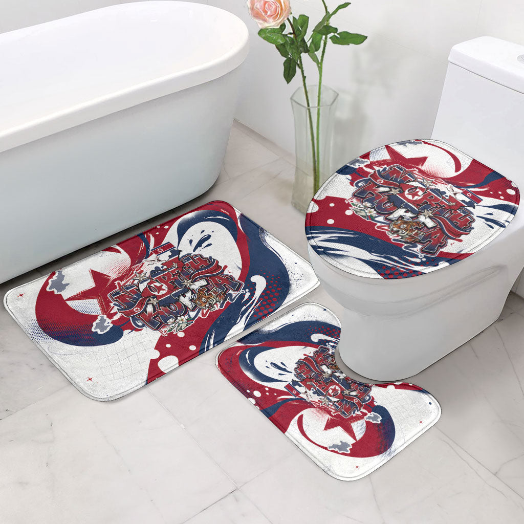 North Korea Flag Day Rise With The Flag Bathroom Set Dynamic Red Star Paint Splatter With Tiger