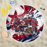 North Korea Flag Day Rise With The Flag Beach Blanket Dynamic Red Star Paint Splatter With Tiger