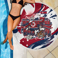 North Korea Flag Day Rise With The Flag Beach Blanket Dynamic Red Star Paint Splatter With Tiger