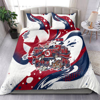 North Korea Flag Day Rise With The Flag Bedding Set Dynamic Red Star Paint Splatter With Tiger