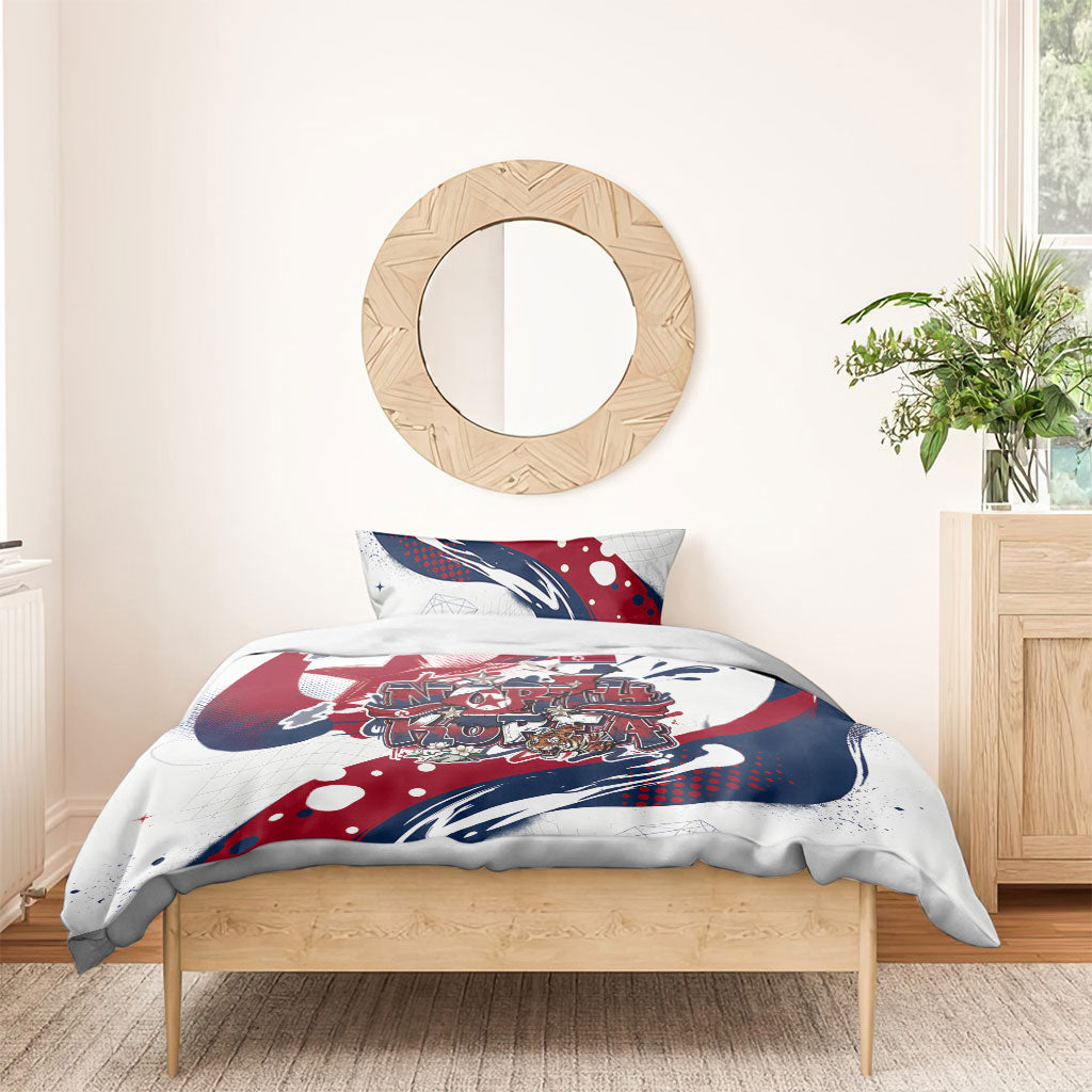 North Korea Flag Day Rise With The Flag Bedding Set Dynamic Red Star Paint Splatter With Tiger