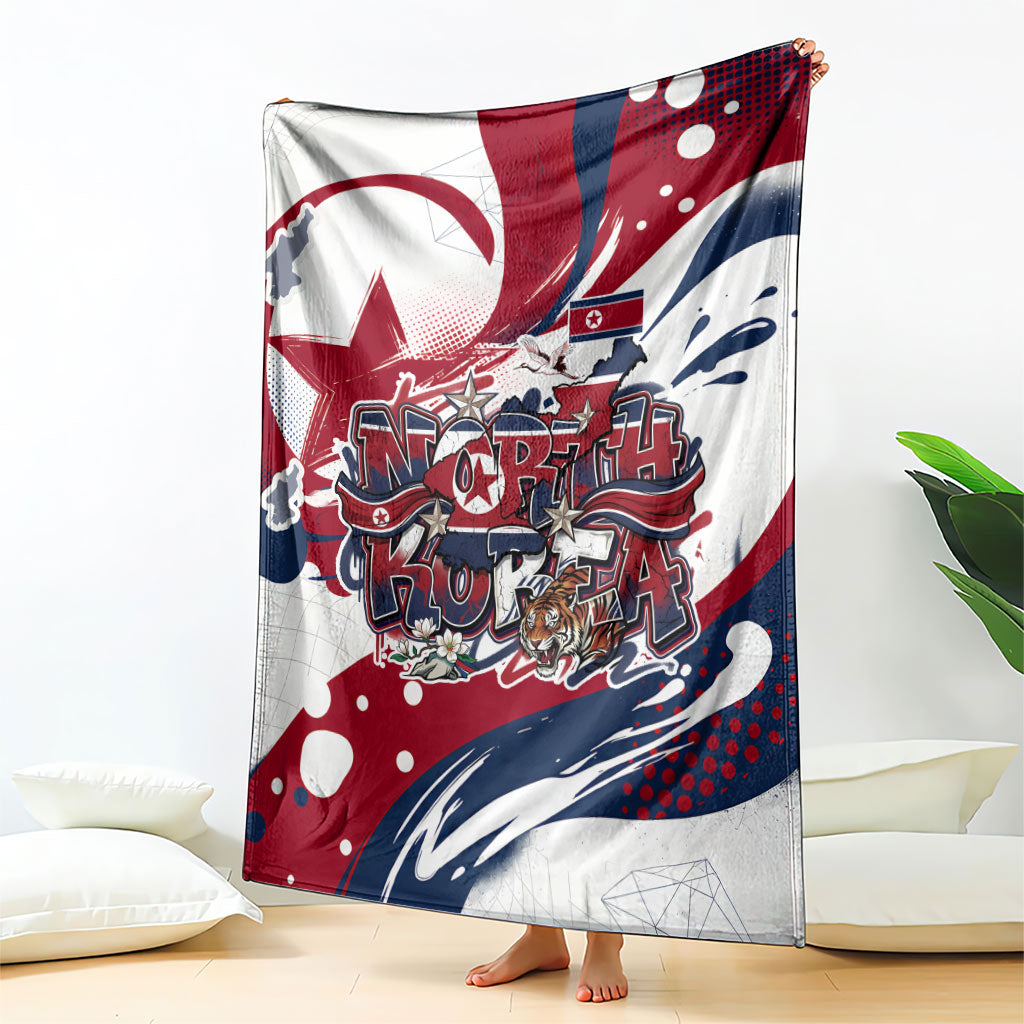 North Korea Flag Day Rise With The Flag Blanket Dynamic Red Star Paint Splatter With Tiger
