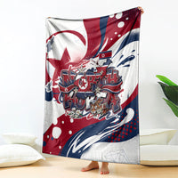 North Korea Flag Day Rise With The Flag Blanket Dynamic Red Star Paint Splatter With Tiger