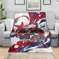 North Korea Flag Day Rise With The Flag Blanket Dynamic Red Star Paint Splatter With Tiger