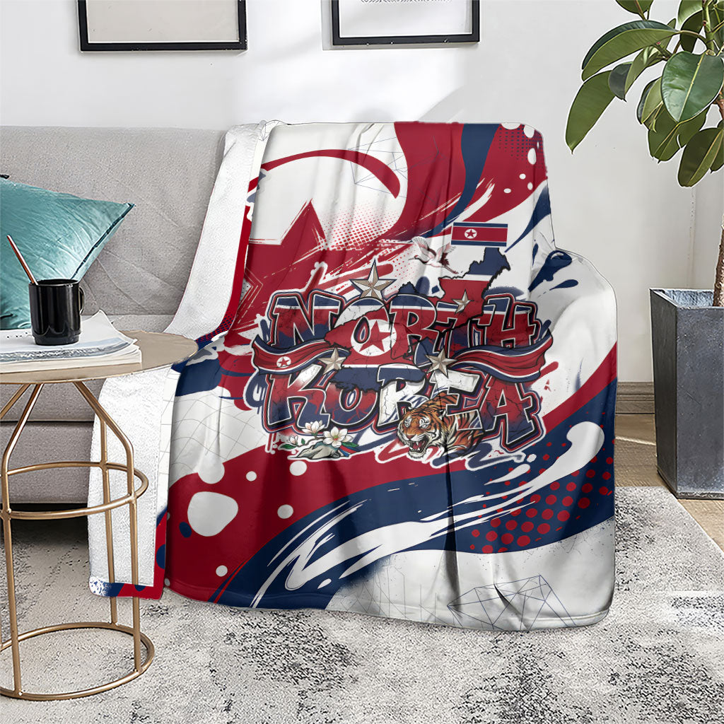 North Korea Flag Day Rise With The Flag Blanket Dynamic Red Star Paint Splatter With Tiger