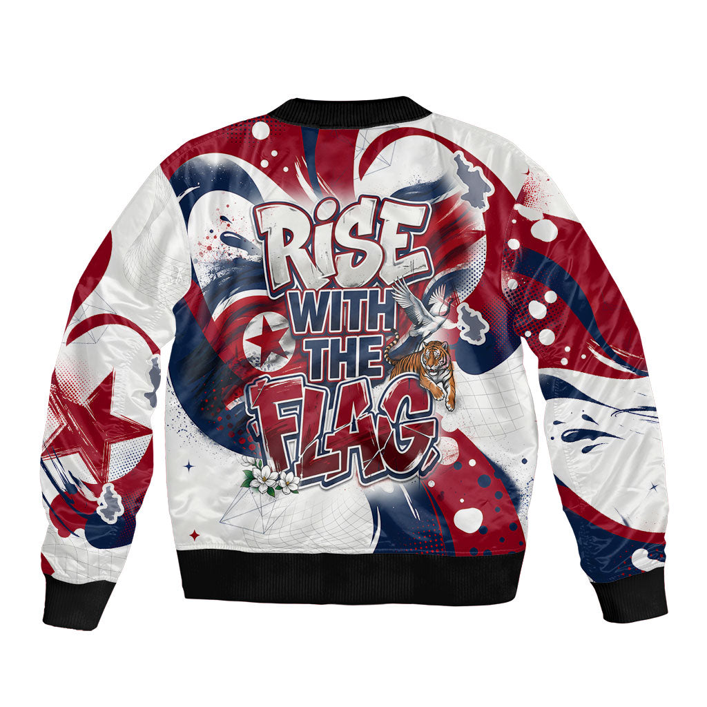 North Korea Flag Day Rise With The Flag Bomber Jacket Dynamic Red Star Paint Splatter With Tiger