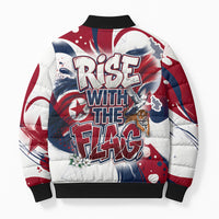 North Korea Flag Day Rise With The Flag Bomber Puffer Jacket Dynamic Red Star Paint Splatter With Tiger