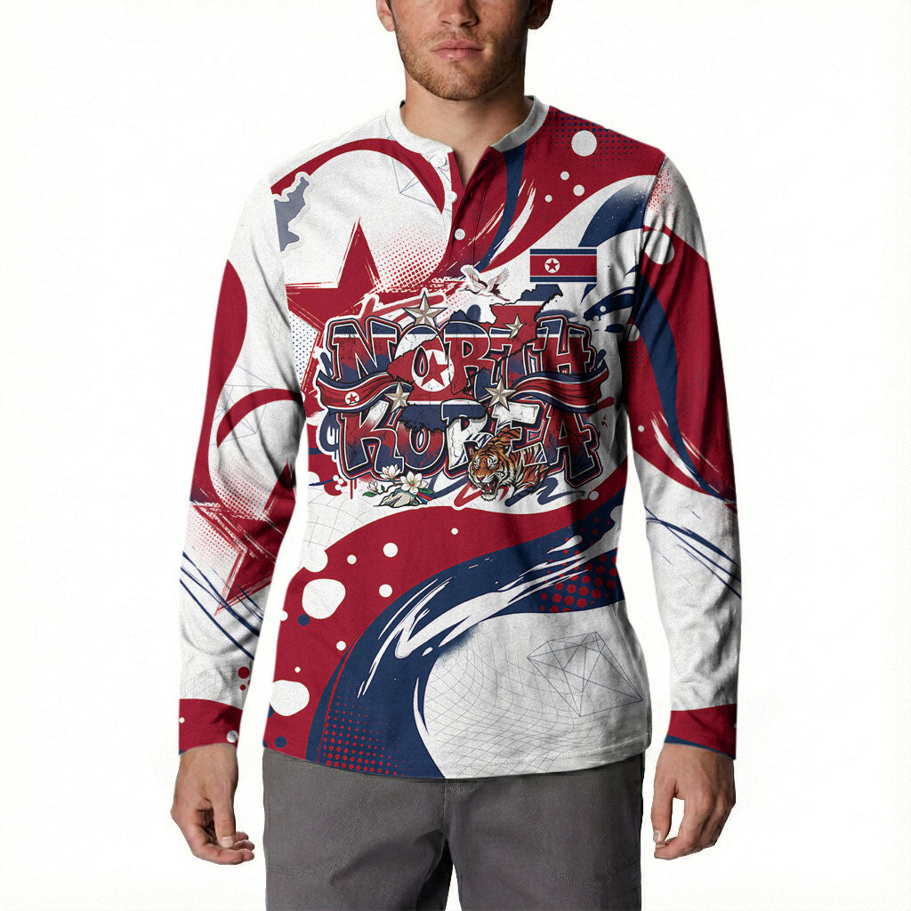 North Korea Flag Day Rise With The Flag Button Sweatshirt Dynamic Red Star Paint Splatter With Tiger
