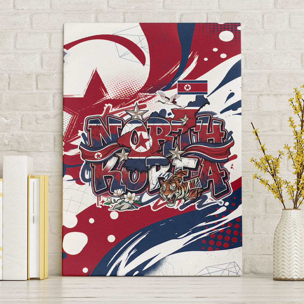 North Korea Flag Day Rise With The Flag Canvas Wall Art Dynamic Red Star Paint Splatter With Tiger