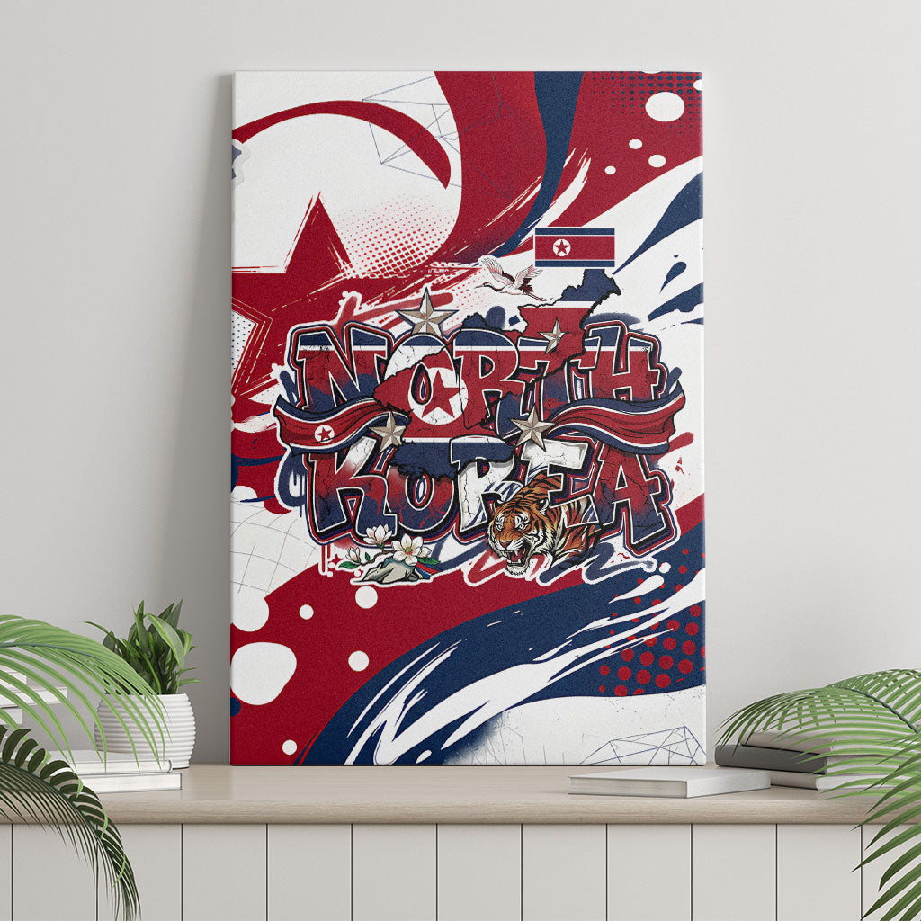 North Korea Flag Day Rise With The Flag Canvas Wall Art Dynamic Red Star Paint Splatter With Tiger