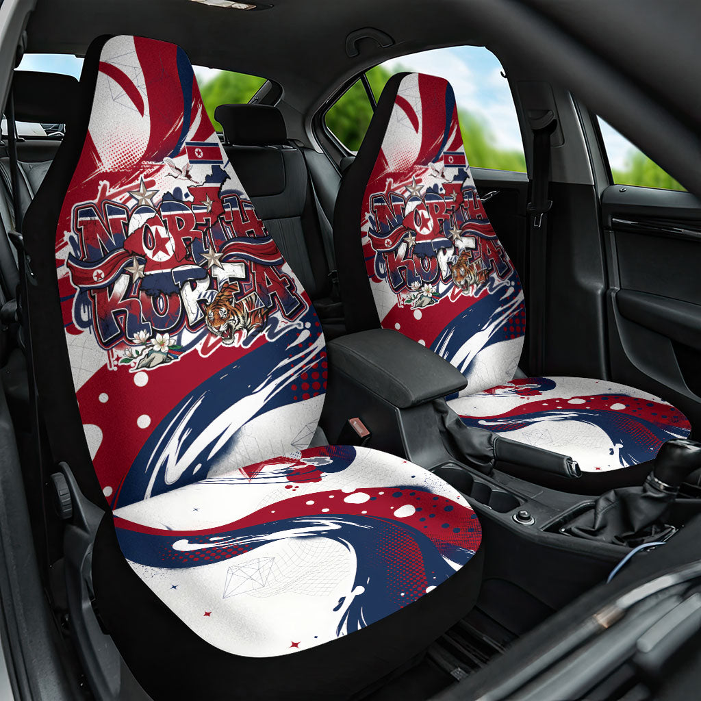 North Korea Flag Day Rise With The Flag Car Seat Cover Dynamic Red Star Paint Splatter With Tiger