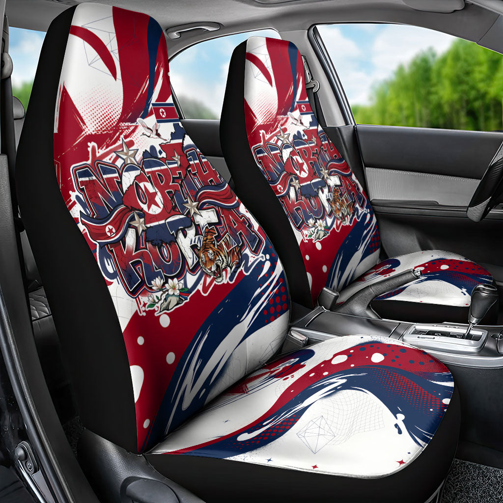 North Korea Flag Day Rise With The Flag Car Seat Cover Dynamic Red Star Paint Splatter With Tiger