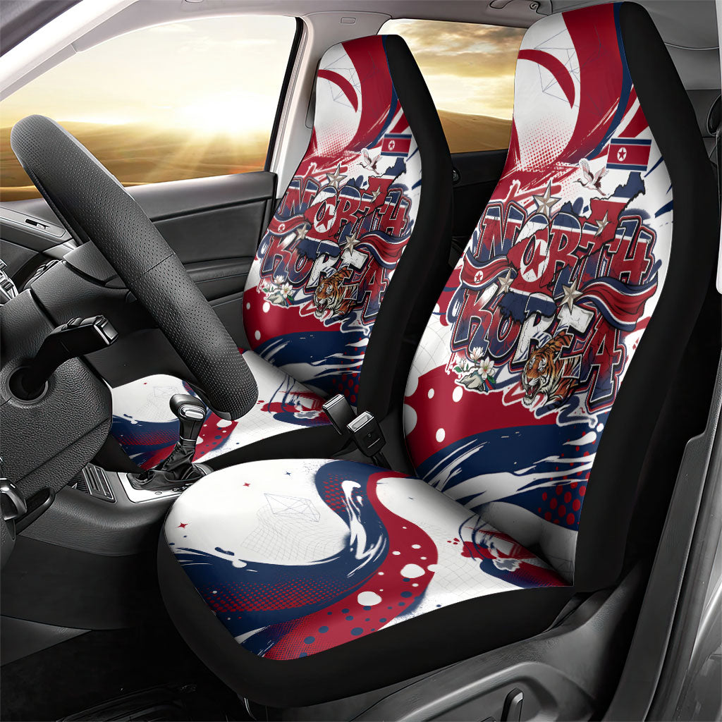 North Korea Flag Day Rise With The Flag Car Seat Cover Dynamic Red Star Paint Splatter With Tiger