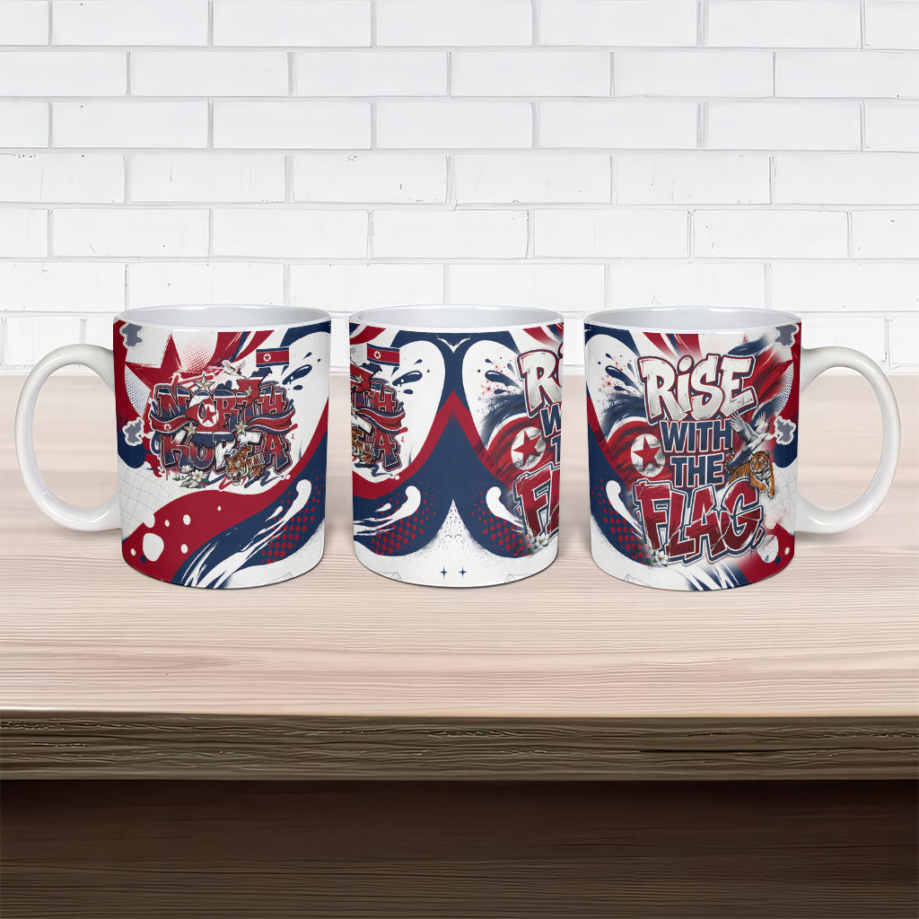 North Korea Flag Day Rise With The Flag Ceramic Mug Dynamic Red Star Paint Splatter With Tiger