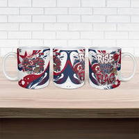 North Korea Flag Day Rise With The Flag Ceramic Mug Dynamic Red Star Paint Splatter With Tiger