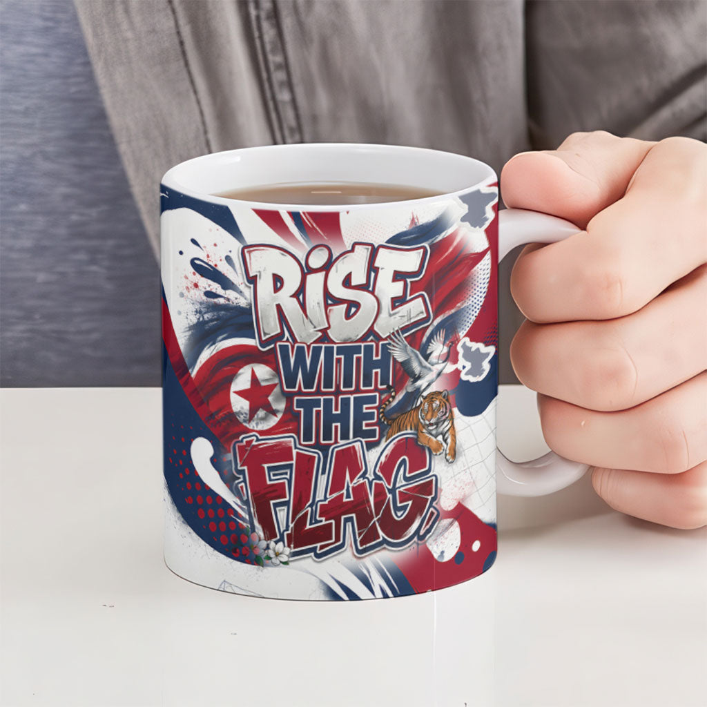 North Korea Flag Day Rise With The Flag Ceramic Mug Dynamic Red Star Paint Splatter With Tiger