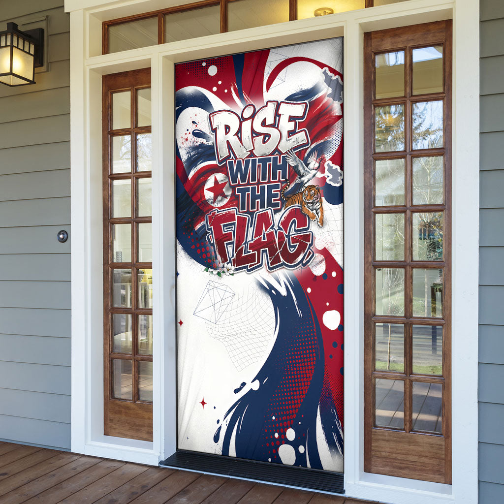 North Korea Flag Day Rise With The Flag Door Cover Dynamic Red Star Paint Splatter With Tiger