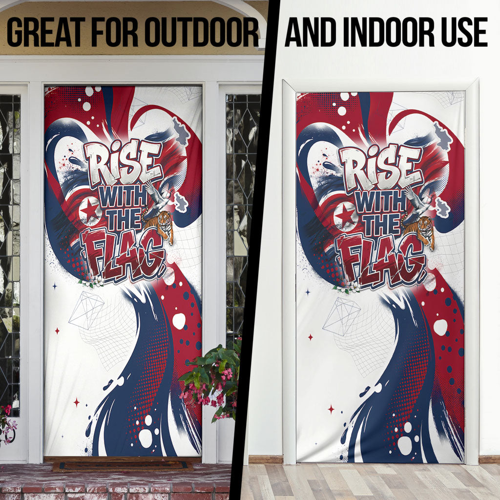 North Korea Flag Day Rise With The Flag Door Cover Dynamic Red Star Paint Splatter With Tiger