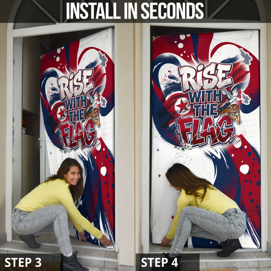 North Korea Flag Day Rise With The Flag Door Cover Dynamic Red Star Paint Splatter With Tiger