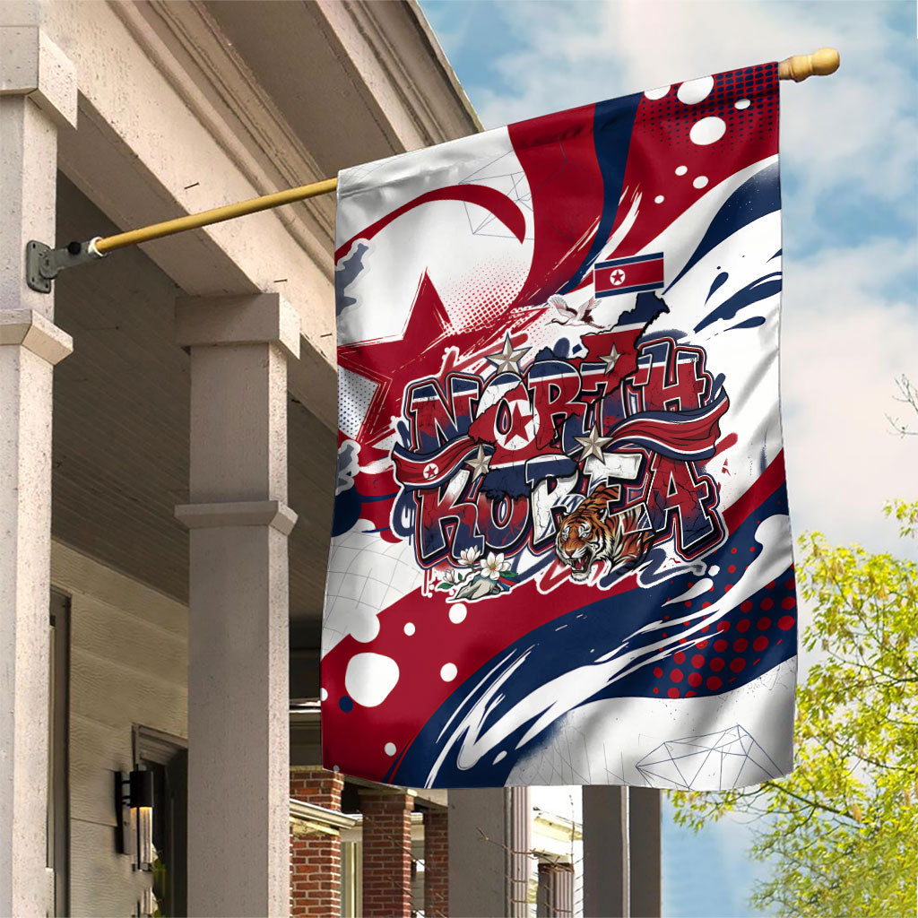 North Korea Flag Day Rise With The Flag Garden Flag Dynamic Red Star Paint Splatter With Tiger